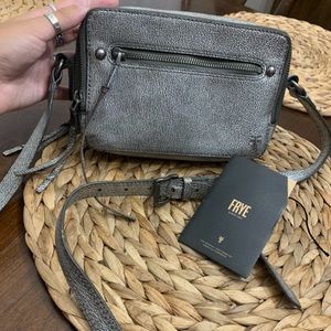 Silver Frye Zip Up Camera Crossbody Bag